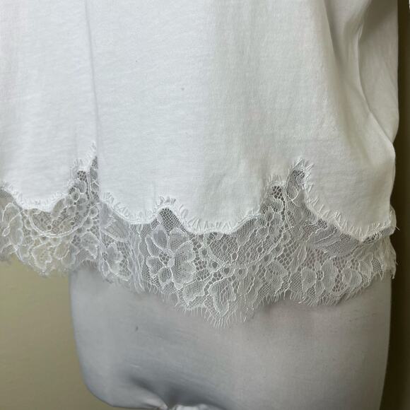 J Crew Lace Trim Tee Medium White Crewneck Short Sleeve Chic Minimalist T-Shirt - Picture 4 of 8